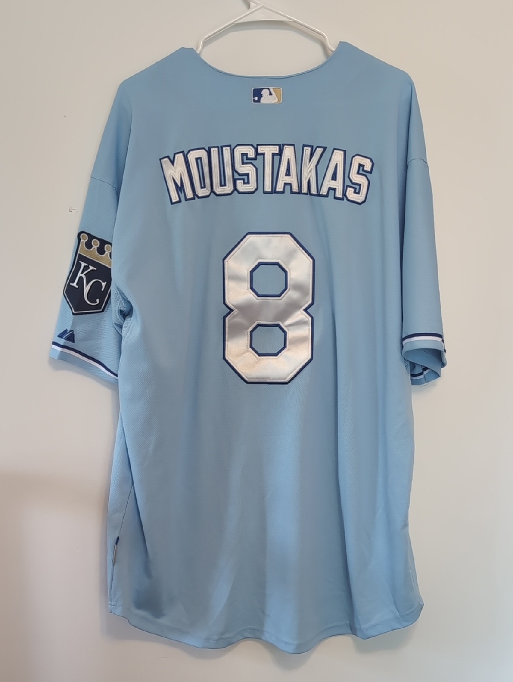 Kansas City Royals Mike Moustakas Light Blue Jersey Cool Base Size 56 - Picture 3 of 5